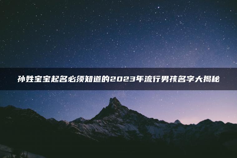 孙姓宝宝起名必须知道的2023年流行男孩名字大揭秘