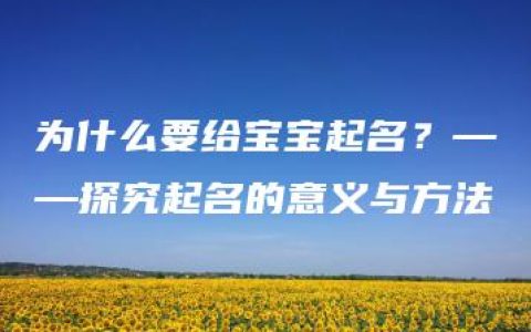 为什么要给宝宝起名？——探究起名的意义与方法