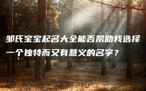 邹氏宝宝起名大全能否帮助我选择一个独特而又有意义的名字？