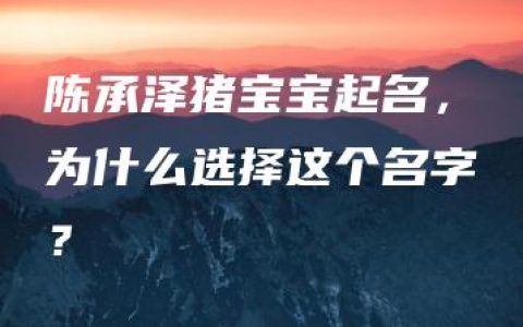 陈承泽猪宝宝起名，为什么选择这个名字？