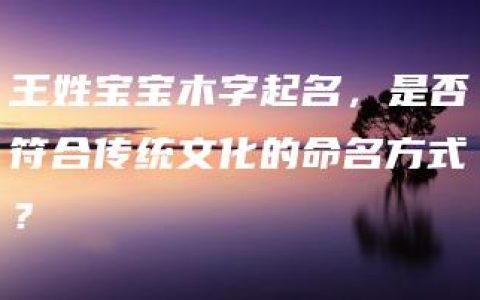 王姓宝宝木字起名，是否符合传统文化的命名方式？