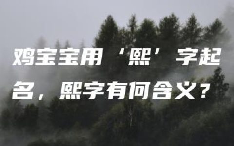 鸡宝宝用‘熙’字起名，熙字有何含义？