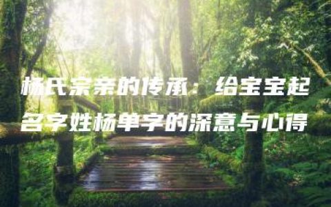 杨氏宗亲的传承：给宝宝起名字姓杨单字的深意与心得