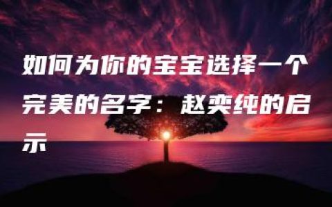 如何为你的宝宝选择一个完美的名字：赵奕纯的启示