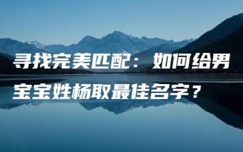 寻找完美匹配：如何给男宝宝姓杨取最佳名字？