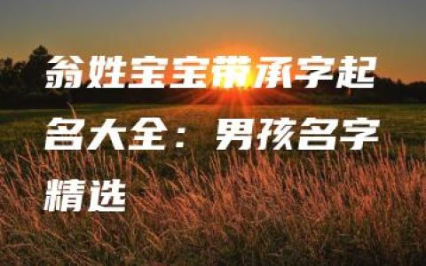 翁姓宝宝带承字起名大全：男孩名字精选