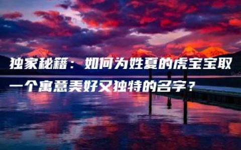 独家秘籍：如何为姓夏的虎宝宝取一个寓意美好又独特的名字？