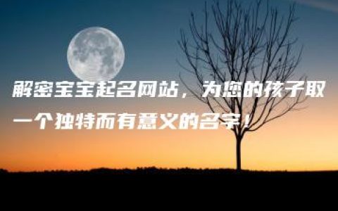 解密宝宝起名网站，为您的孩子取一个独特而有意义的名字！