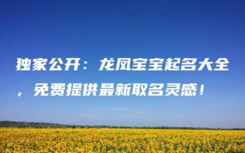 独家公开：龙凤宝宝起名大全，免费提供最新取名灵感！