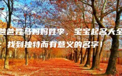 爸爸姓马妈妈姓李，宝宝起名大全：找到独特而有意义的名字！