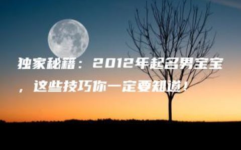 独家秘籍：2012年起名男宝宝，这些技巧你一定要知道！