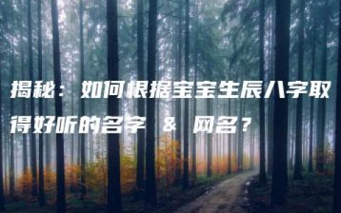 揭秘：如何根据宝宝生辰八字取得好听的名字 & 网名？