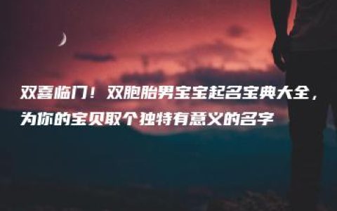 双喜临门！双胞胎男宝宝起名宝典大全，为你的宝贝取个独特有意义的名字