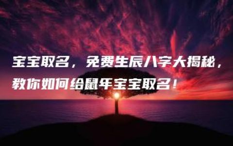 宝宝取名，免费生辰八字大揭秘，教你如何给鼠年宝宝取名！