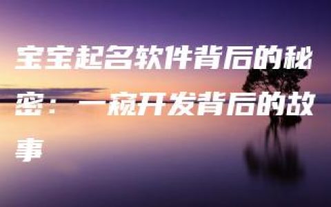 宝宝起名软件背后的秘密：一窥开发背后的故事