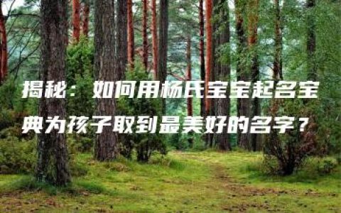 揭秘：如何用杨氏宝宝起名宝典为孩子取到最美好的名字？