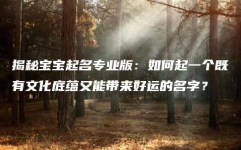 揭秘宝宝起名专业版：如何起一个既有文化底蕴又能带来好运的名字？