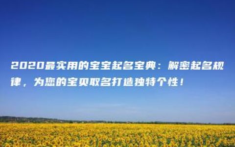 2020最实用的宝宝起名宝典：解密起名规律，为您的宝贝取名打造独特个性！