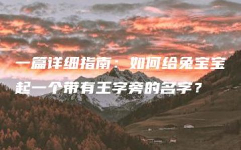 一篇详细指南：如何给兔宝宝起一个带有王字旁的名字？