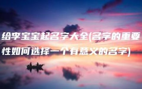 给李宝宝起名字大全(名字的重要性如何选择一个有意义的名字)