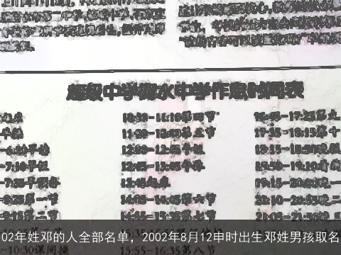 02年姓邓的人全部名单，2002年8月12申时出生邓姓男孩取名