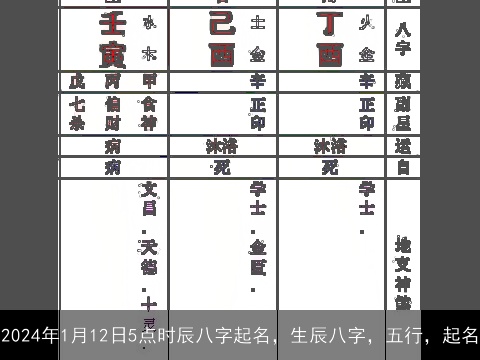 2024年1月12日5点时辰八字起名，生辰八字，五行，起名