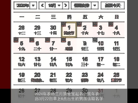 2024年农历三月鼠宝宝起名，鼠年农历3月22日早上8点出生的男孩该取名字