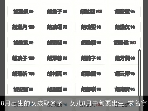 8月出生的女孩取名字，女儿8月中旬要出生,求名字