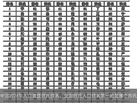 中国2024年人口普查姓氏排名，全国姓氏人口排名第一的是哪个姓氏