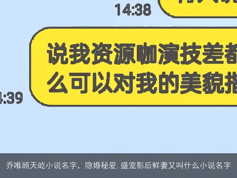 乔唯顾天屹小说名字，隐婚秘爱,盛宠影后鲜妻又叫什么小说名字