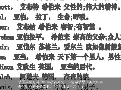 俄国罕见好听的名字小名英文，谁能帮俄想个英文名字要好听点的不要太长，(最好注明中文谐音)-...