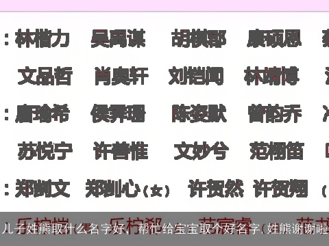 儿子姓熊取什么名字好，帮忙给宝宝取个好名字,姓熊谢谢啦