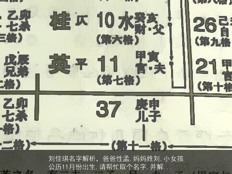 刘佳琪名字解析，爸爸性孟,妈妈姓刘,小女孩公历11月份出生,请帮忙取个名字,并解...