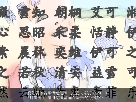 夏姓男孩名字诗经楚辞，姓夏,小孩子在201103月份出生,想用楚辞里面的句子给孩子取个...