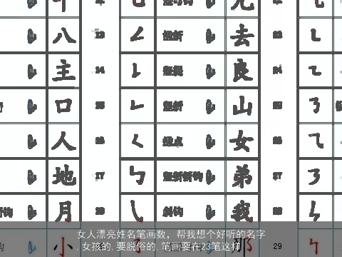 女人漂亮姓名笔画数，帮我想个好听的名字,女孩的,要脱俗的,笔画要在23笔这样