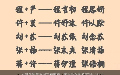 女孩名同音不同字有哪些，求小说女生名字2个.16.7岁,3个字,名里面有一个同音但不是一个字...