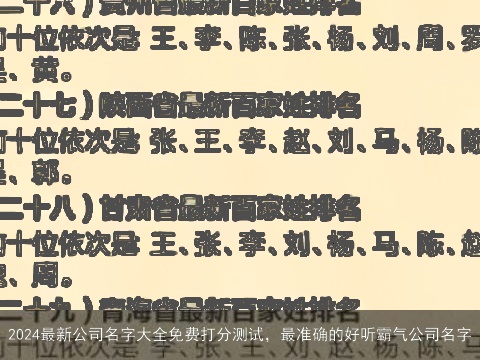 2024最新公司名字大全免费打分测试，最准确的好听霸气公司名字