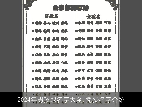 2024年男孩取名字大全,免费名字介绍