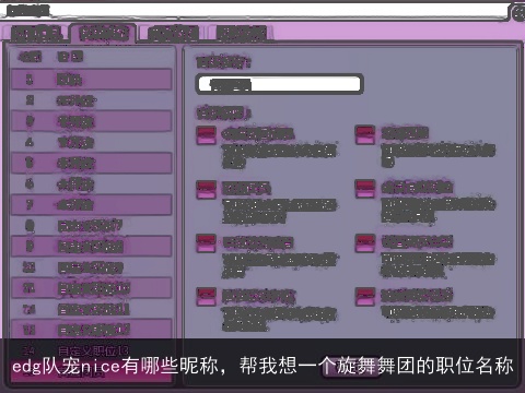 edg队宠nice有哪些昵称，帮我想一个旋舞舞团的职位名称