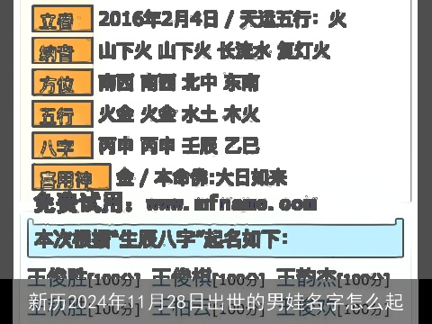 新历2024年11月28日出世的男娃名字怎么起